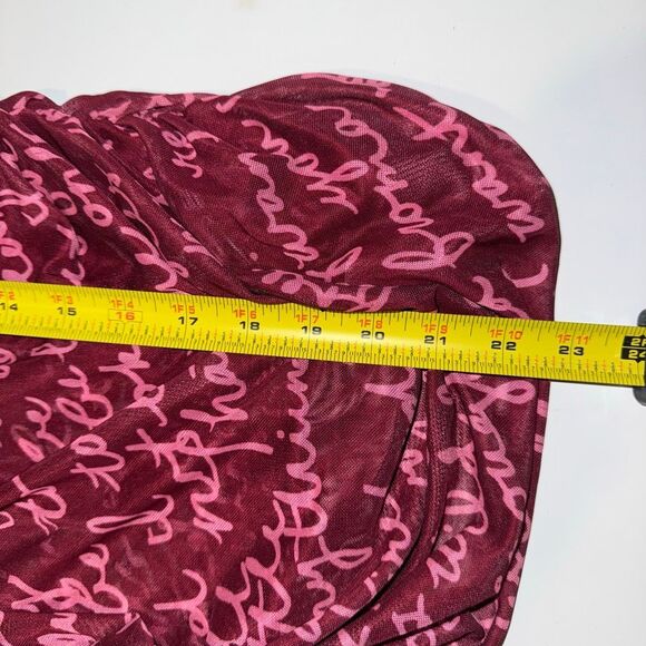 Maeve Off-The-Shoulder Ruched Mesh Script Top Burgundy Pink XL Anthropologie - Picture 11 of 11